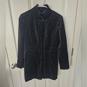 White House Black Market WHBM Velvet Mid Length Snap Button Coat Jacket Size S